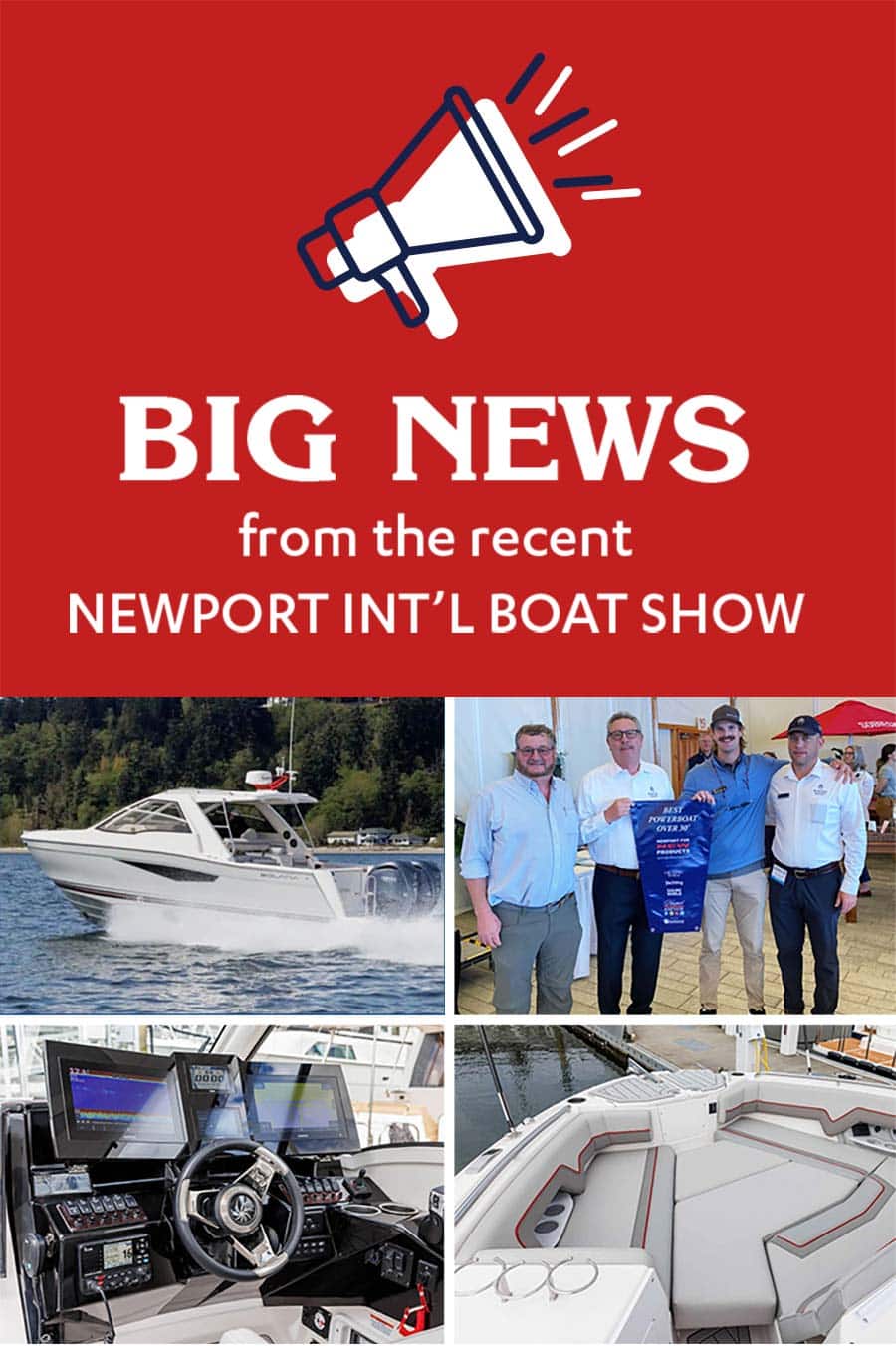 BIG NEWS from the recent NEWPORT INT’L BOAT SHOW: The New Solara S-310 Coupe is a DOUBLE WINNER!!!